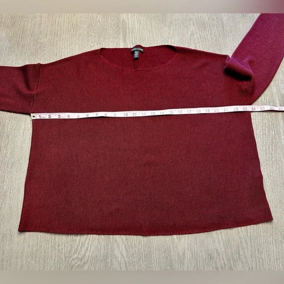 Eileen Fisher 100% Merino Wool Boatneck Boxy Sweater Burgundy Cropped Size M - Picture 4 of 8